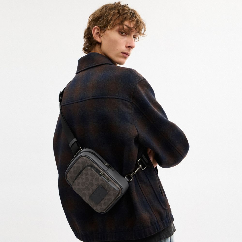 Coach Racer Sling Pack In Signature Canvas Gunmetal Grey Charcoal