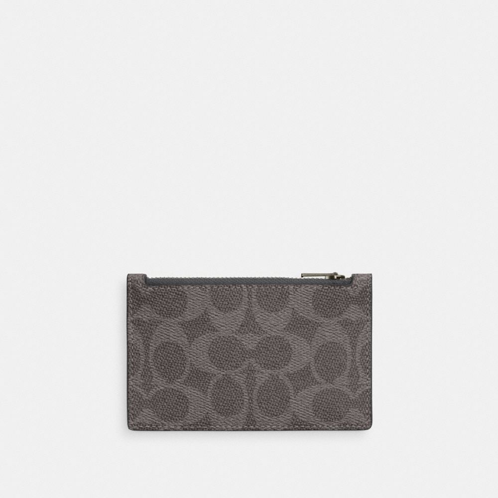 Coach Zip Card Case In Signature Canvas Gunmetal/Grey/Charcoal