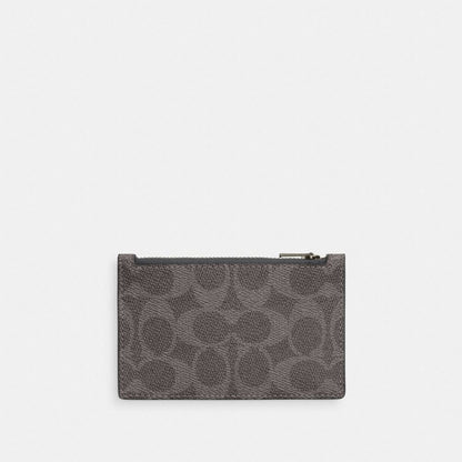 Coach Zip Card Case In Signature Canvas Gunmetal/Grey/Charcoal