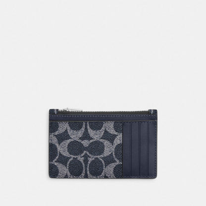 Coach Zip Card Case In Signature Canvas Silver Denim Chalk