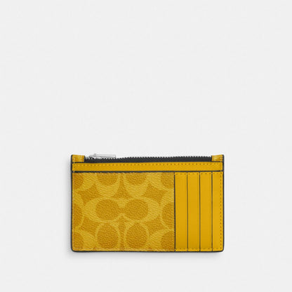 Coach Zip Card Case In Signature Canvas Silver Canary
