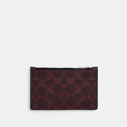Coach Zip Card Case In Signature Canvas Sv/Black Currant