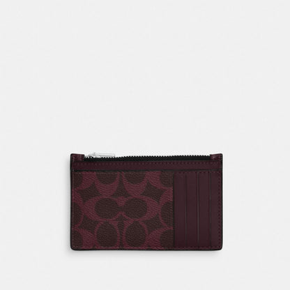 Coach Zip Card Case In Signature Canvas Sv/Black Currant