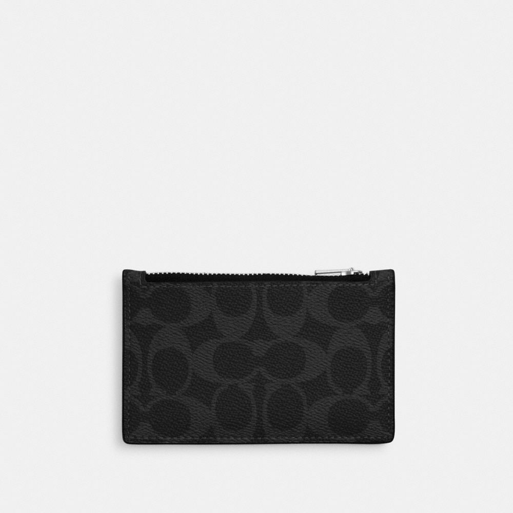 Coach Zip Card Case In Signature Canvas Silver/Black Signature