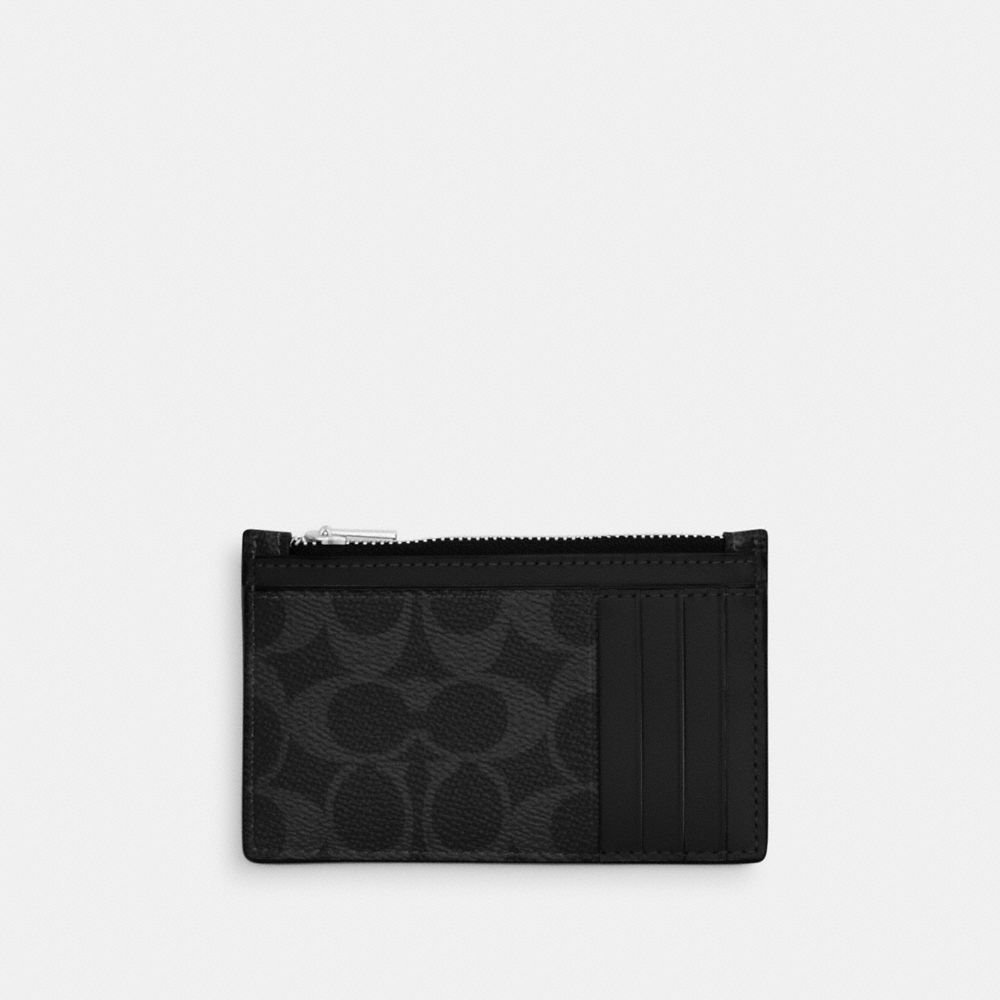 Coach Zip Card Case In Signature Canvas Silver/Black Signature