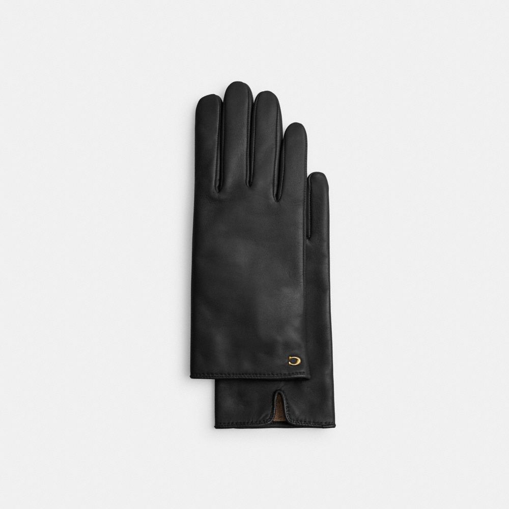 Coach Sculpted Signature Leather Tech Gloves Black