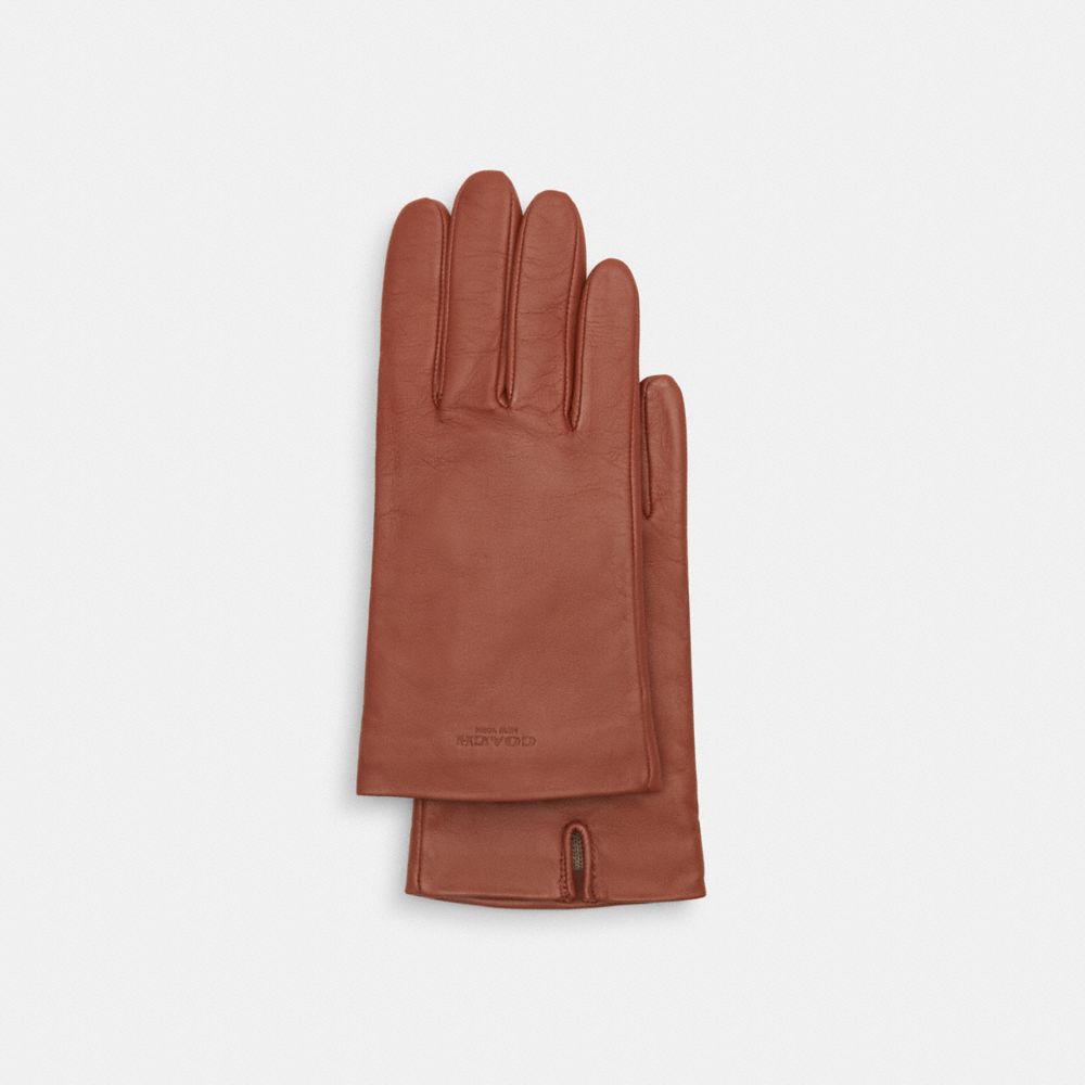 Coach Leather Tech Gloves Saddle