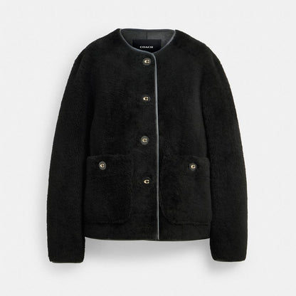 Coach Fluffy Shearling Coat Black