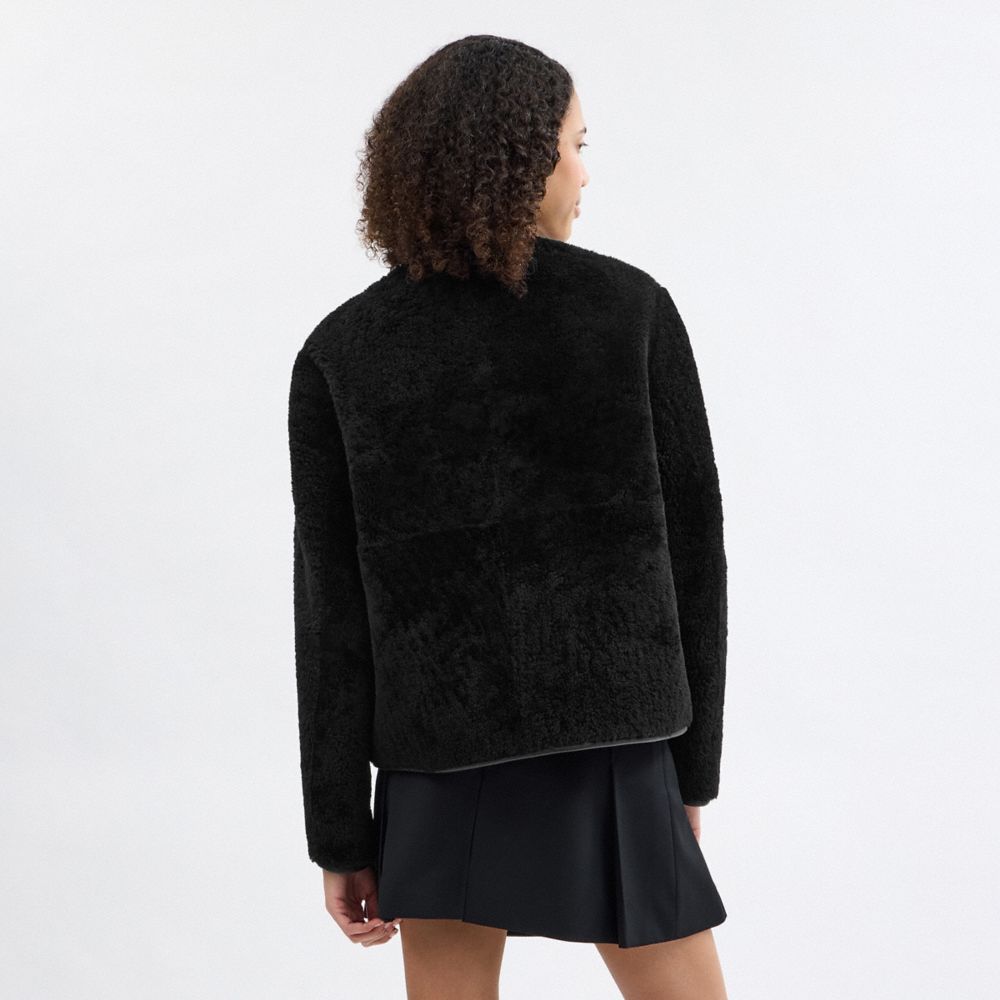 Coach Fluffy Shearling Coat Black
