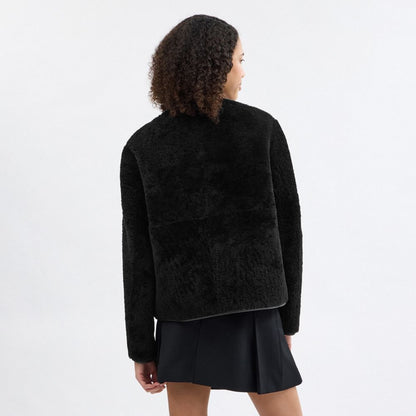 Coach Fluffy Shearling Coat Black