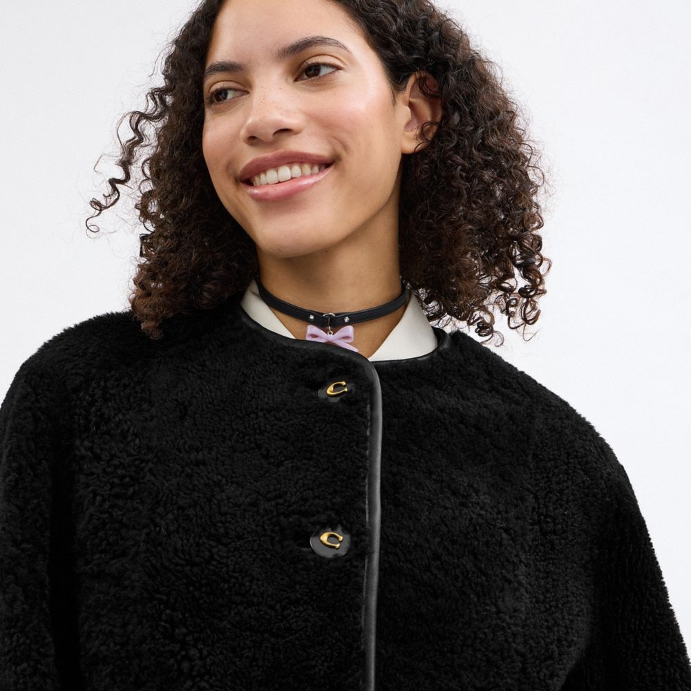 Coach Fluffy Shearling Coat Black