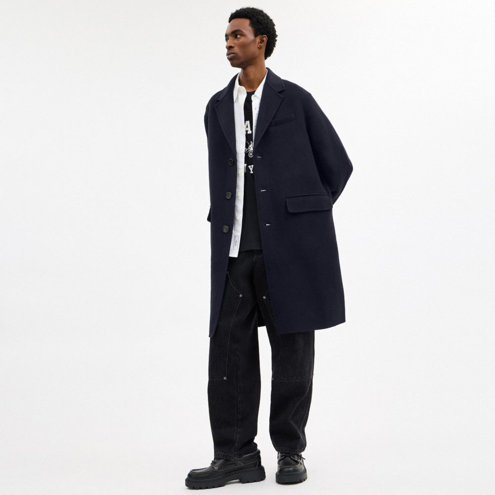 Coach Double Faced Wool Coat Navy Blue