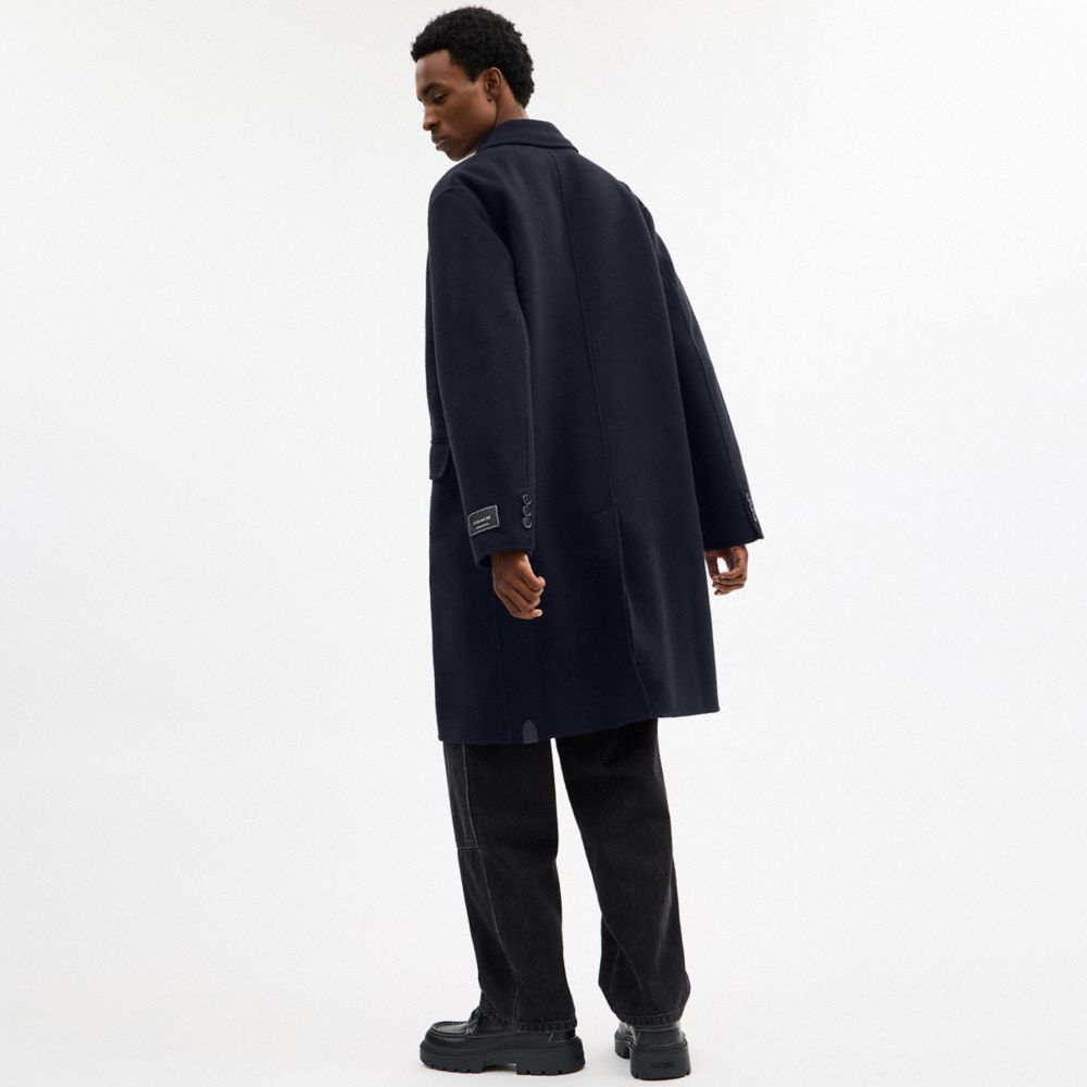 Coach Double Faced Wool Coat Navy Blue