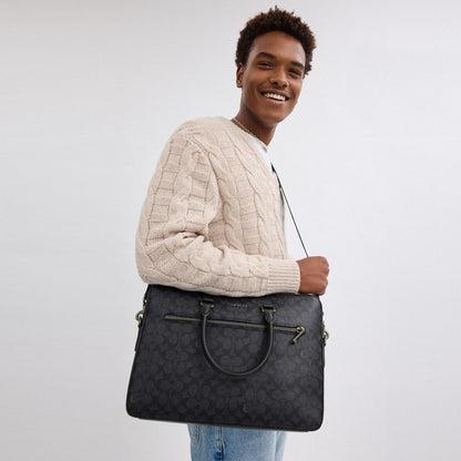 Coach Ethan Slim Brief In Signature Canvas Gunmetal Charcoal Black