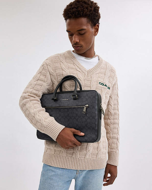 Ethan Slim Brief In Signature Canvas Signature Canvas-Gunmetal-Charcoal-Black Signature Canvas-Gunmetal-Charcoal-Black