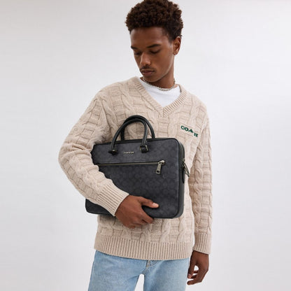 Coach Ethan Slim Brief In Signature Canvas Gunmetal Charcoal Black