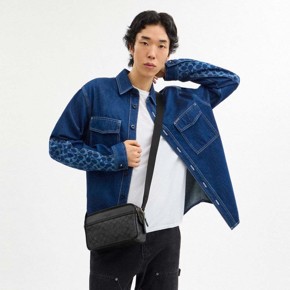 Coach Graham Crossbody Bag In Signature Canvas Gunmetal Charcoal Black