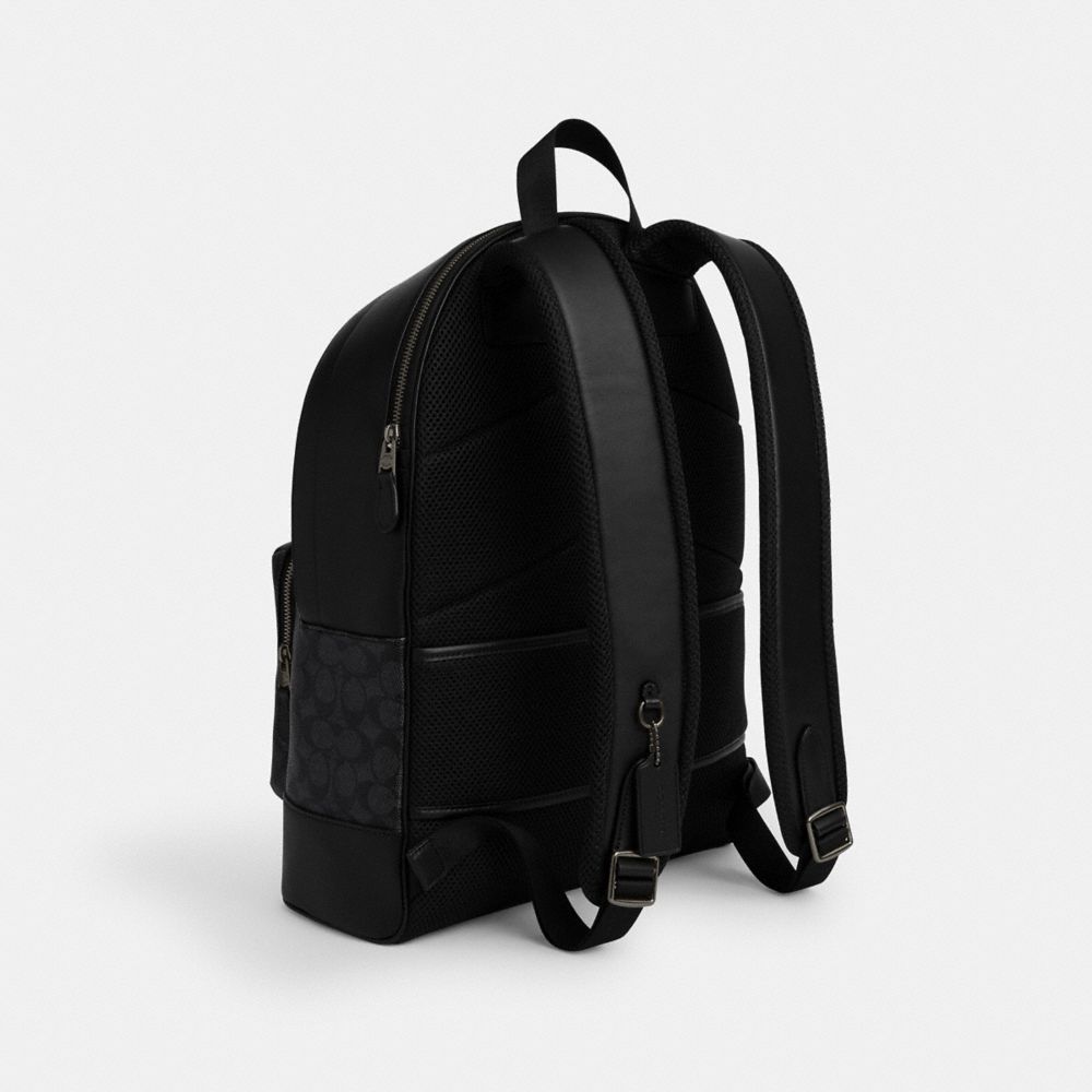 West Backpack In Signature Canvas With Varsity Stripe Signature Canvas-Gunmetal-Charcoal-Denim-Chalk Signature Canvas-Gunmetal-Charcoal-Denim-Chalk