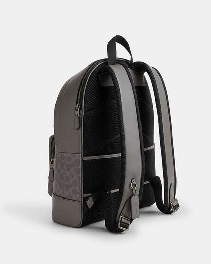 West Backpack In Signature Canvas With Varsity Stripe Signature Canvas-Qb-Grey-Ochre-Chalk Signature Canvas-Qb-Grey-Ochre-Chalk
