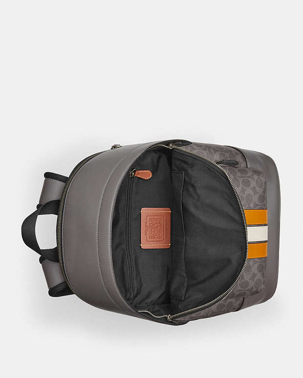 West Backpack In Signature Canvas With Varsity Stripe Signature Canvas-Qb-Grey-Ochre-Chalk Signature Canvas-Qb-Grey-Ochre-Chalk