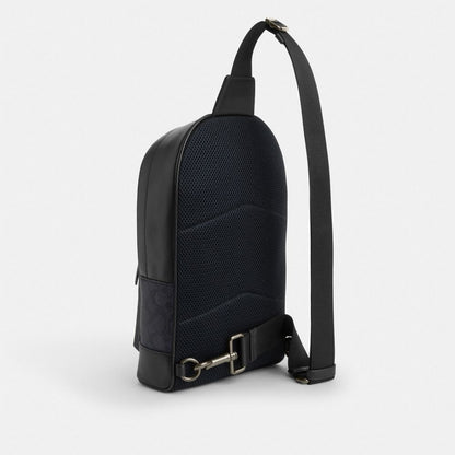 Coach West Pack In Signature Canvas With Varsity Stripe Gunmetal Charcoal Denim Chalk