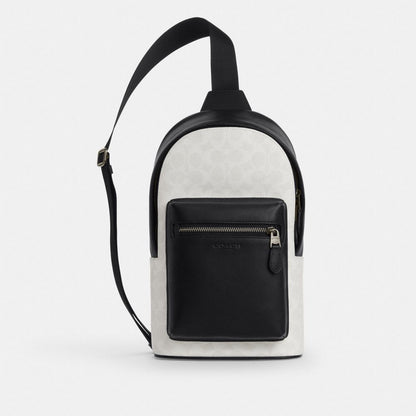 Coach West Pack In Signature Canvas Gunmetal Chalk Black
