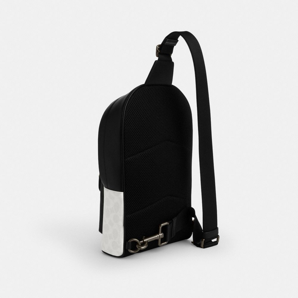 Coach West Pack In Signature Canvas Gunmetal Chalk Black