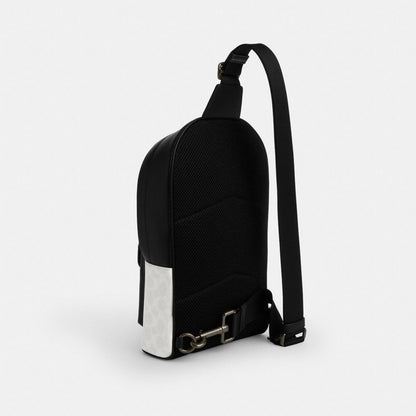 Coach West Pack In Signature Canvas Gunmetal Chalk Black