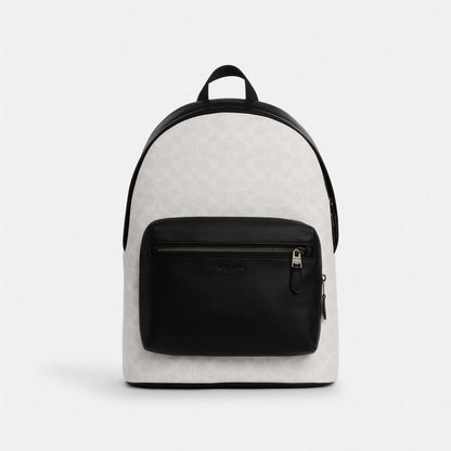 Coach West Backpack In Signature Canvas Gunmetal Chalk Black