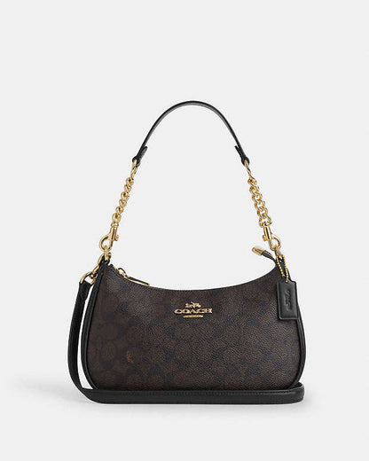 Teri Shoulder Bag In Signature Canvas Signature Canvas-Gold-Walnut-Black Signature Canvas-Gold-Walnut-Black