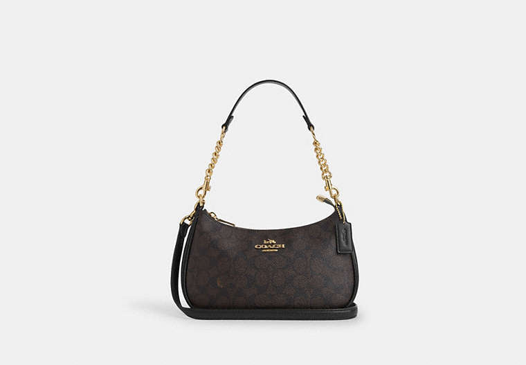 Teri Shoulder Bag In Signature Canvas Signature Canvas-Gold-Walnut-Black Signature Canvas-Gold-Walnut-Black