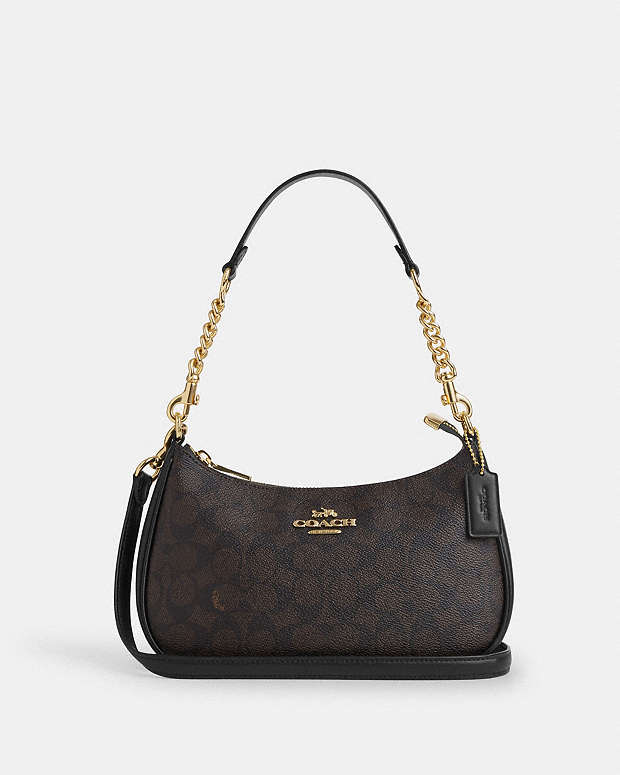 Teri Shoulder Bag In Signature Canvas Signature Canvas-Gold-Walnut-Black Signature Canvas-Gold-Walnut-Black