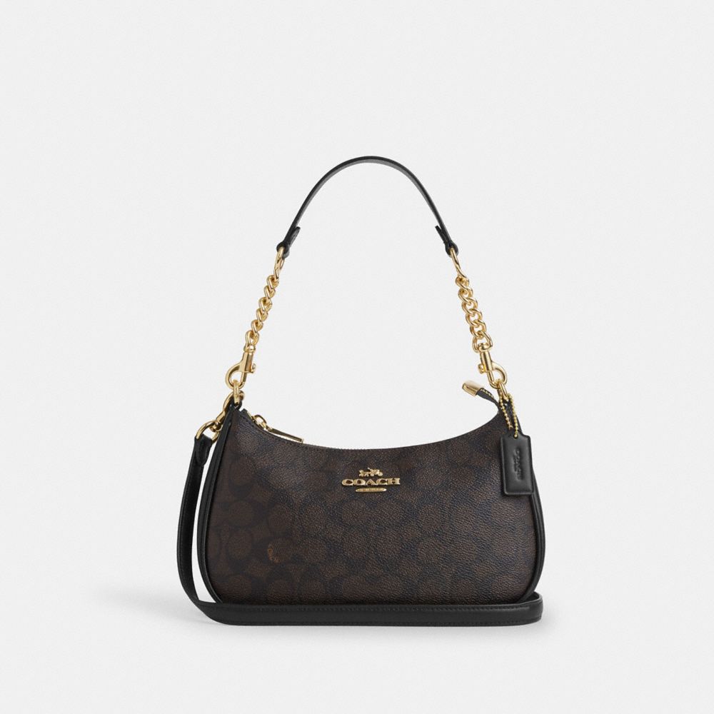 Teri Shoulder Bag In Signature Canvas Signature Canvas-Gold-Walnut-Black Signature Canvas-Gold-Walnut-Black