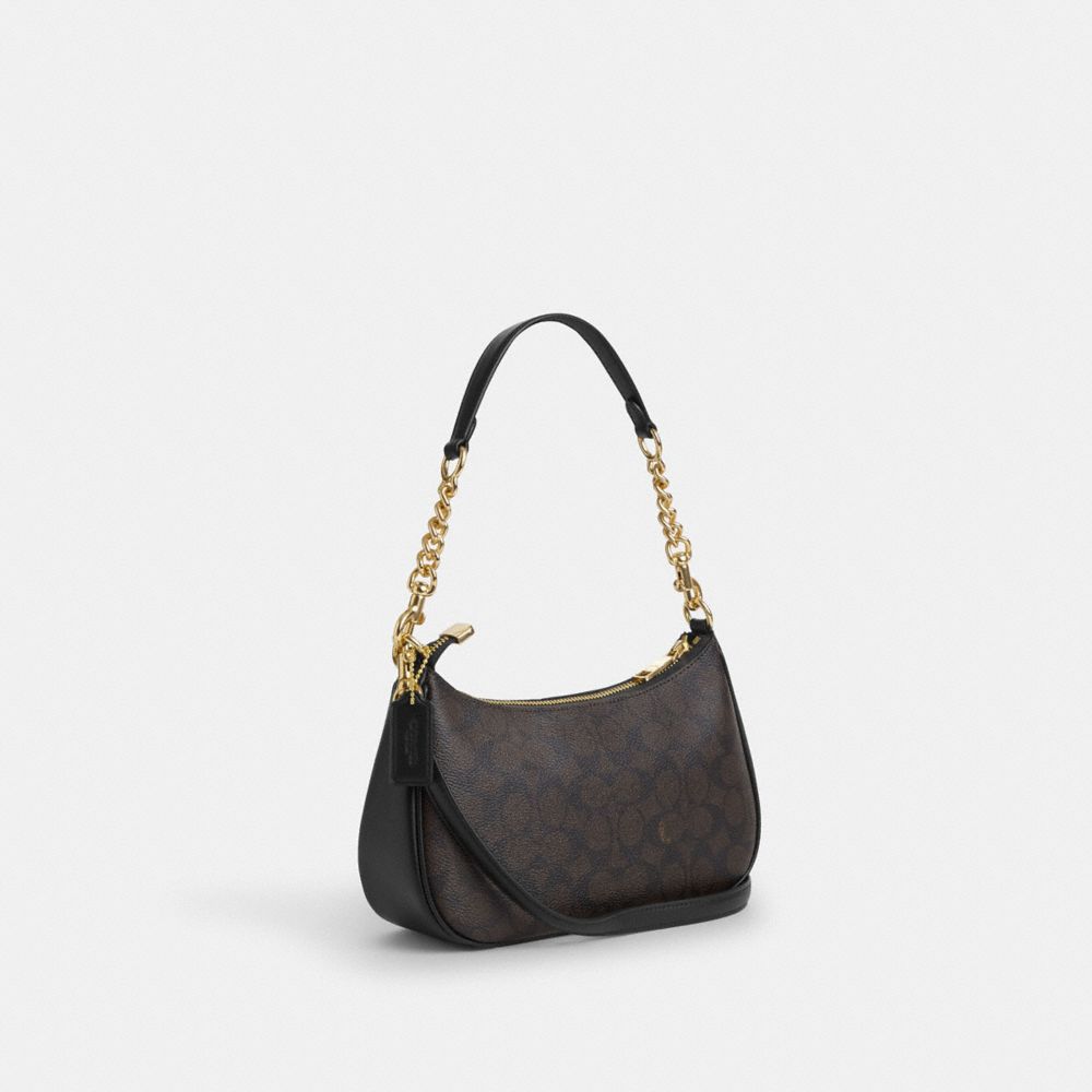 Teri Shoulder Bag In Signature Canvas Signature Canvas-Gold-Walnut-Black Signature Canvas-Gold-Walnut-Black