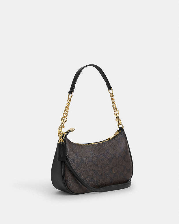 Teri Shoulder Bag In Signature Canvas Signature Canvas-Gold-Walnut-Black Signature Canvas-Gold-Walnut-Black