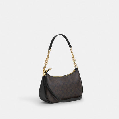 Coach Teri Shoulder Bag In Signature Canvas Gold Walnut Black