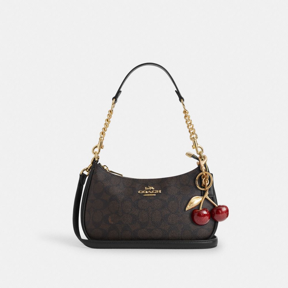Coach Teri Shoulder Bag In Signature Canvas Gold Walnut Black