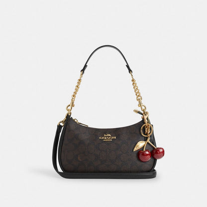 Coach Teri Shoulder Bag In Signature Canvas Gold Walnut Black