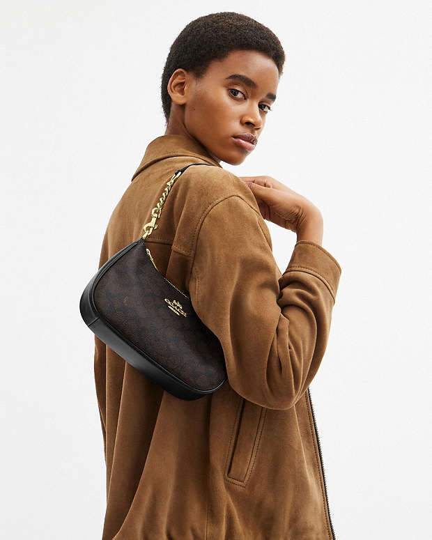 Teri Shoulder Bag In Signature Canvas Signature Canvas-Gold-Walnut-Black Signature Canvas-Gold-Walnut-Black