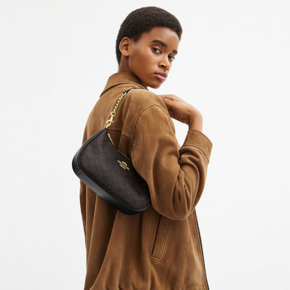 Coach Teri Shoulder Bag In Signature Canvas Gold Walnut Black