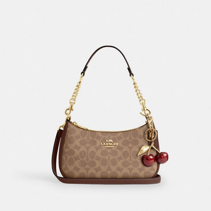 Coach Teri Shoulder Bag In Signature Canvas Gold Tan Brown