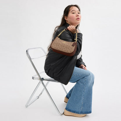 Coach Teri Shoulder Bag In Signature Canvas Gold Tan Brown
