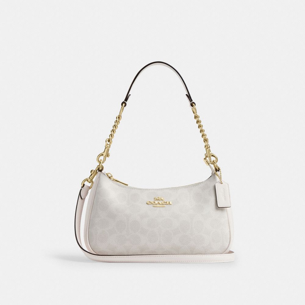 Coach Teri Shoulder Bag In Signature Canvas Gold White Chalk