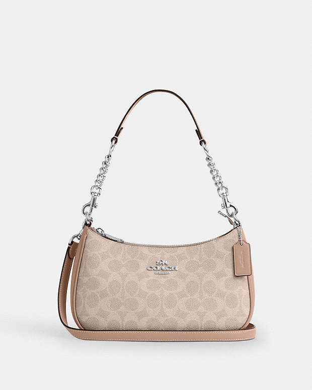 Teri Shoulder Bag In Signature Canvas Signature Canvas-Silver-Sand-Taupe Signature Canvas-Silver-Sand-Taupe