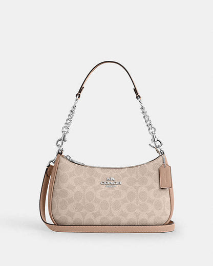 Teri Shoulder Bag In Signature Canvas Signature Canvas-Silver-Sand-Taupe Signature Canvas-Silver-Sand-Taupe