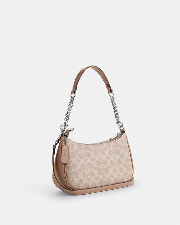 Teri Shoulder Bag In Signature Canvas Signature Canvas-Silver-Sand-Taupe Signature Canvas-Silver-Sand-Taupe