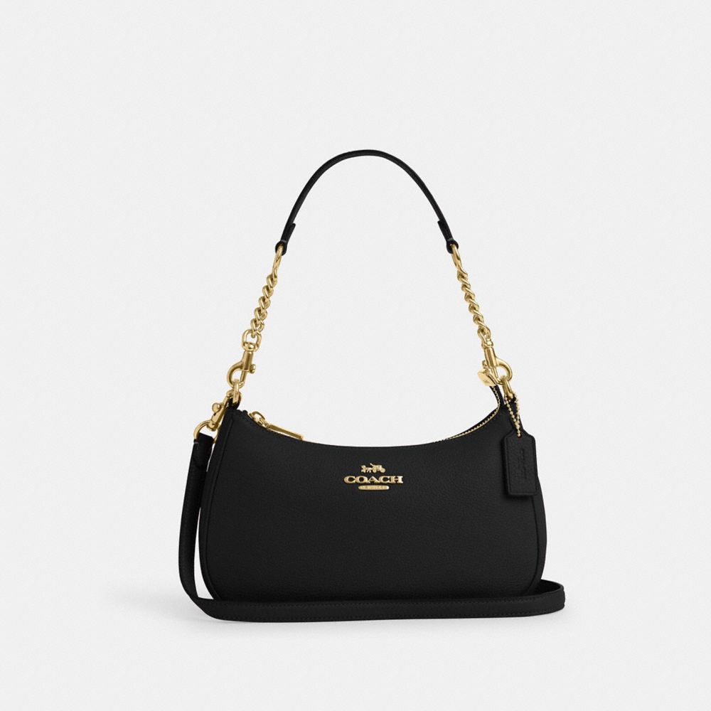 Teri Shoulder Bag Pebbled Leather-Gold-Black Pebbled Leather-Gold-Black