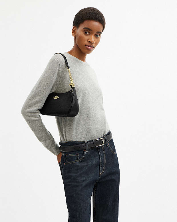 Teri Shoulder Bag Pebbled Leather-Gold-Black Pebbled Leather-Gold-Black