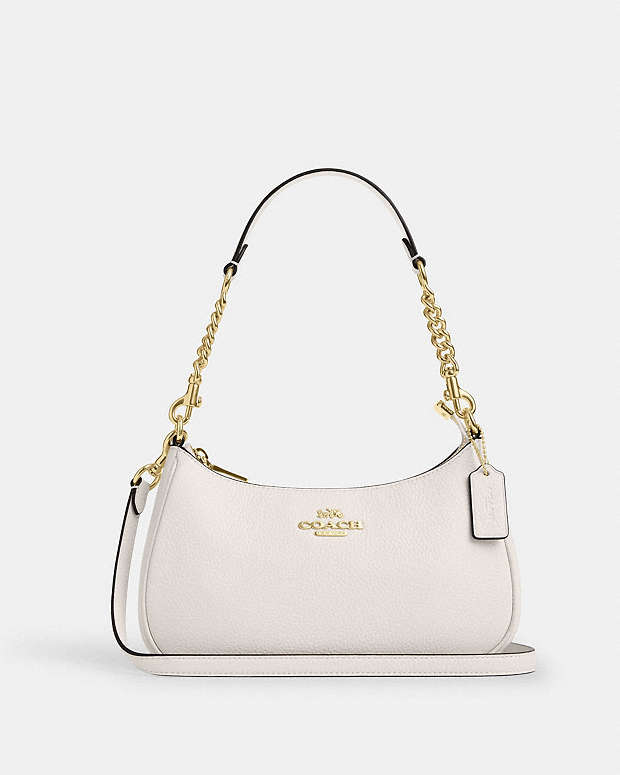 Teri Shoulder Bag Pebbled Leather-Gold-Chalk Pebbled Leather-Gold-Chalk