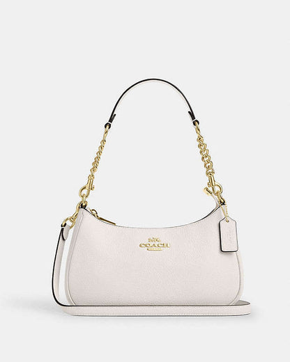 Teri Shoulder Bag Pebbled Leather-Gold-Chalk Pebbled Leather-Gold-Chalk